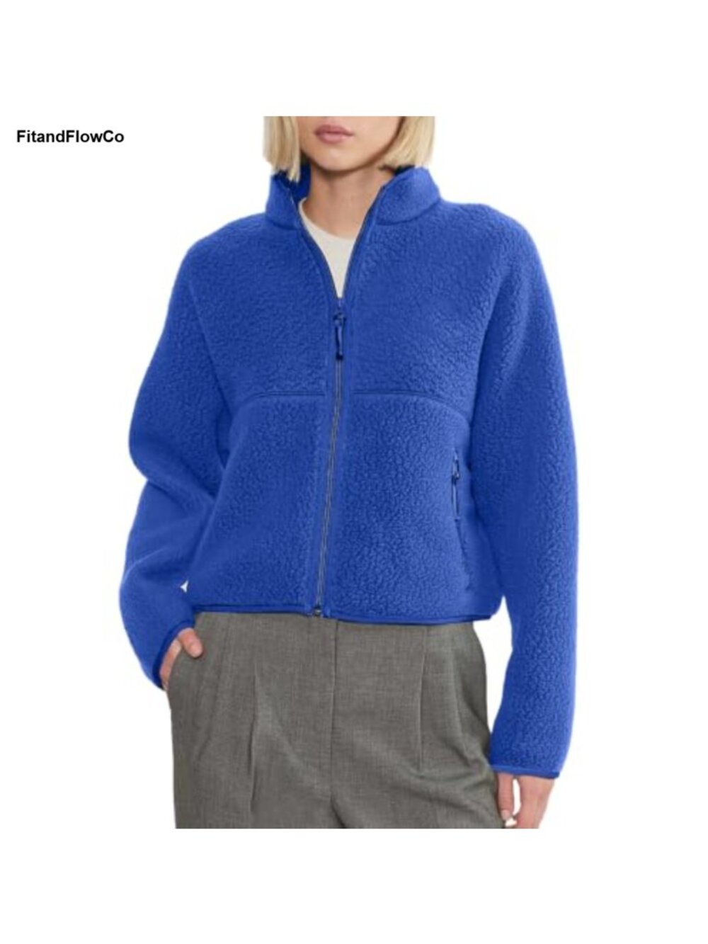 Sherpa Fleece Jacket Full Zip Mock Neck Stand Collar Women's Casual Coat
